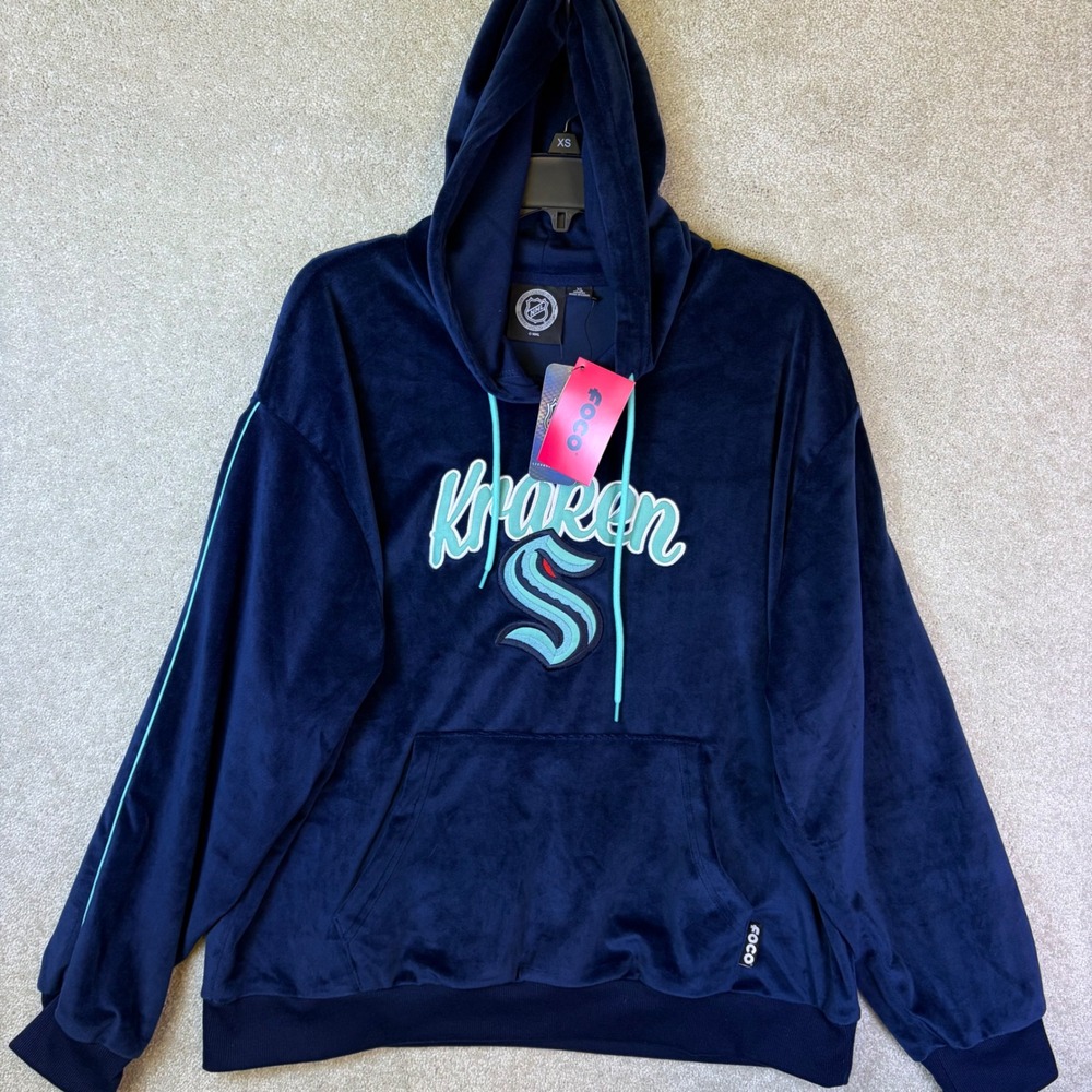 Seattle Kraken NHL Hoodie Women XL Navy Blue FOCO Velour Pullover Sweatshirt NEW